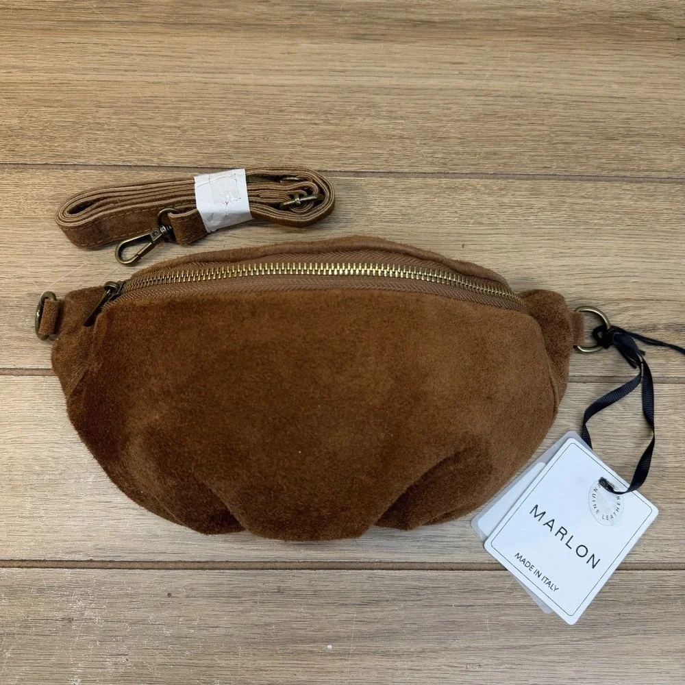 Marlon Made In Italy Fanny Pack Warm Rich Saddle Brown Suede Bag Purse Boho READ
